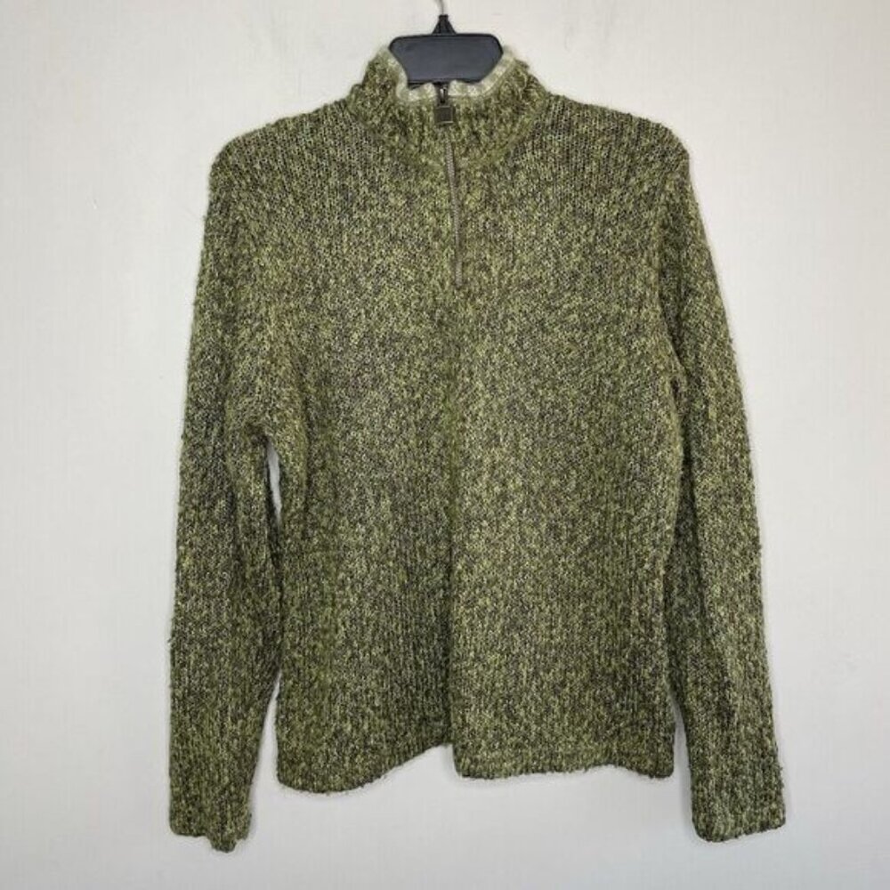 Woolrich Sweater Womens Large Green 1/4-Zip Pullover Knobbly Knit Outdoors